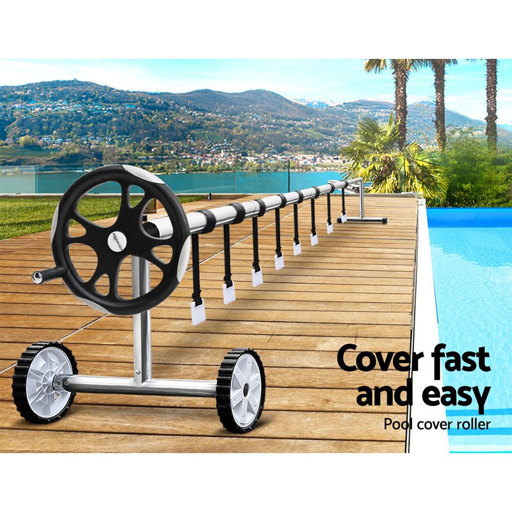Aquabuddy Pool Cover 6.5x3m 400 Micron Silver Swimming Pool Solar Blanket 5.5m Roller PC-65X30-400-DX-BL-ROLLER