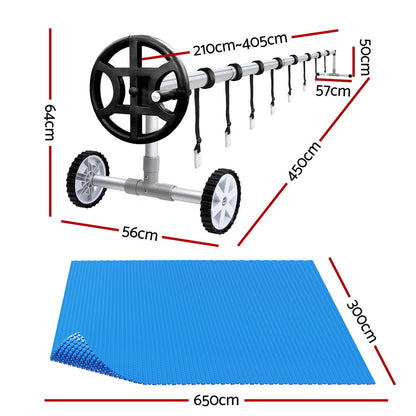 Aqua Buddy Pool Cover 600 Micron 6.5x3m w/ Roller 4m Swimming Pools Solar Blanket PC-65X30-L-BL-40ROL