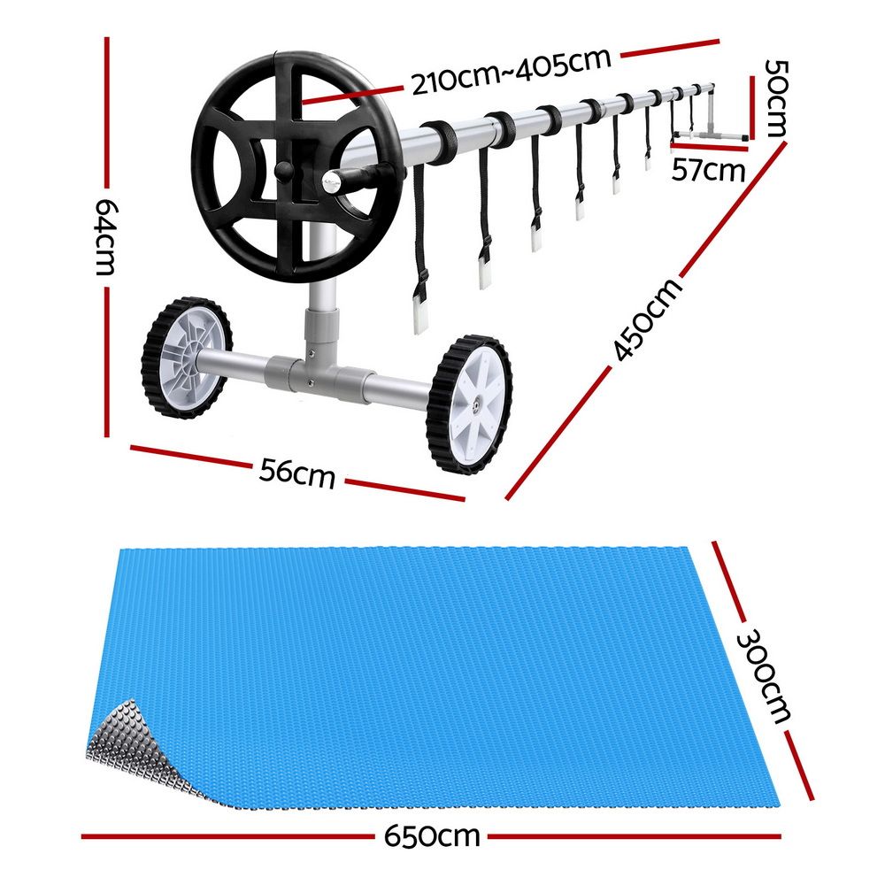 Aquabuddy Pool Cover 500 Micron 6.5x3m Silver Swimming Pool Solar Blanket 4m Roller PC-65X30-L-DX-BL-40ROL