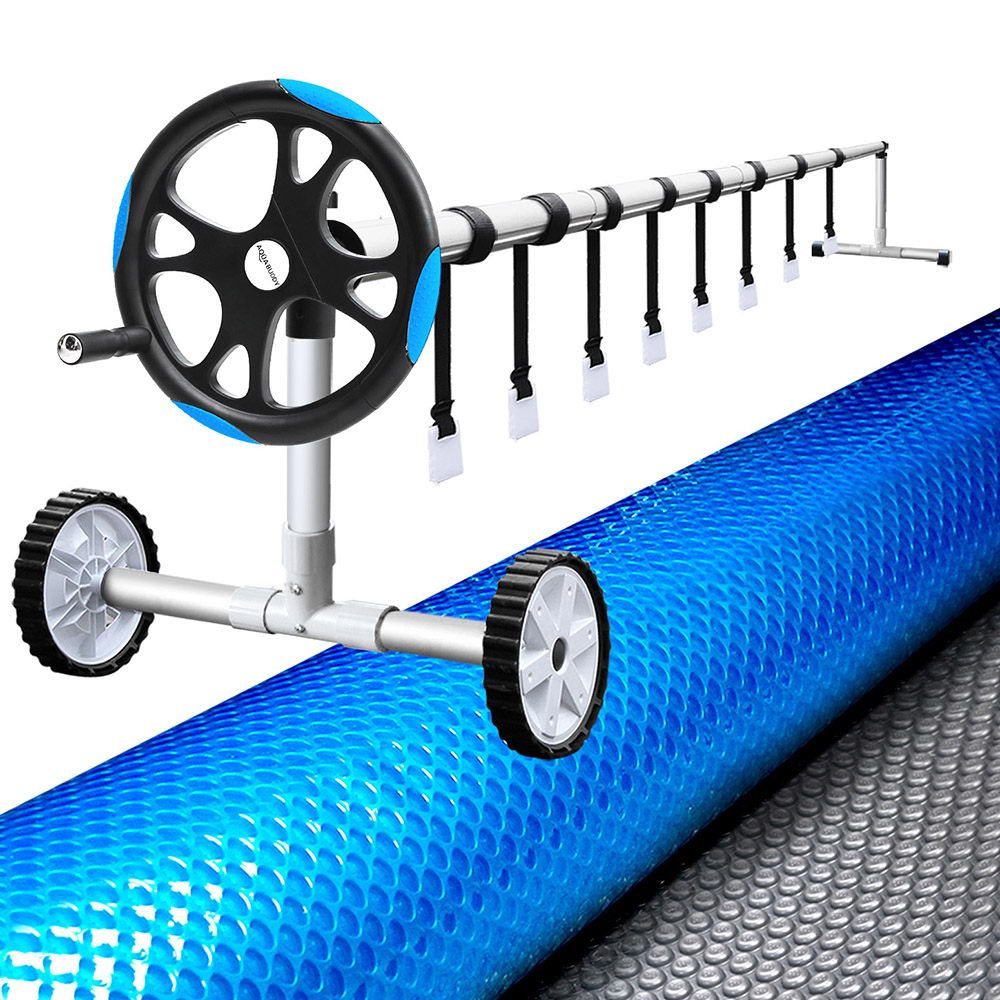 Aquabuddy Pool Cover 500 Micron 6.5x3m Silver Swimming Pool Solar Blanket 5.5m Blue Roller PC-65X30-L-DX-BL-ROLLER-BU