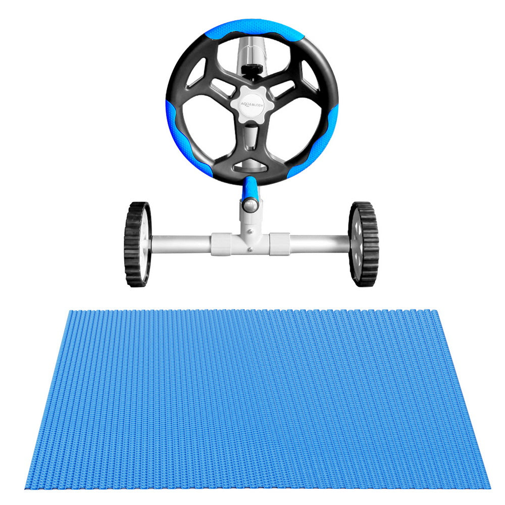 Aqua Buddy Pool Cover 600 Micron 7x4m w/ Roller 5.55m Solar Blanket Blue PC-70X40-L-BL-ROLLER-BU
