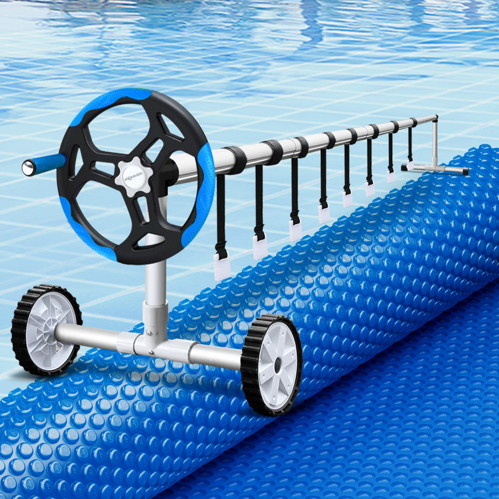 Aqua Buddy Pool Cover 600 Micron 7x4m w/ Roller 5.55m Solar Blanket Blue PC-70X40-L-BL-ROLLER-BU
