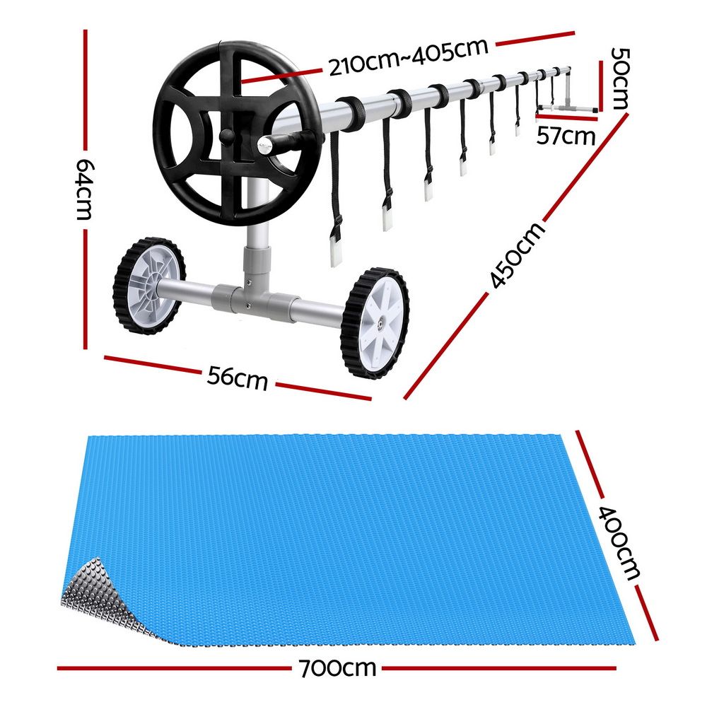 Aquabuddy Pool Cover 500 Micron 7x4m Silver Swimming Pool Solar Blanket 4m Roller PC-70X40-L-DX-BL-40ROL