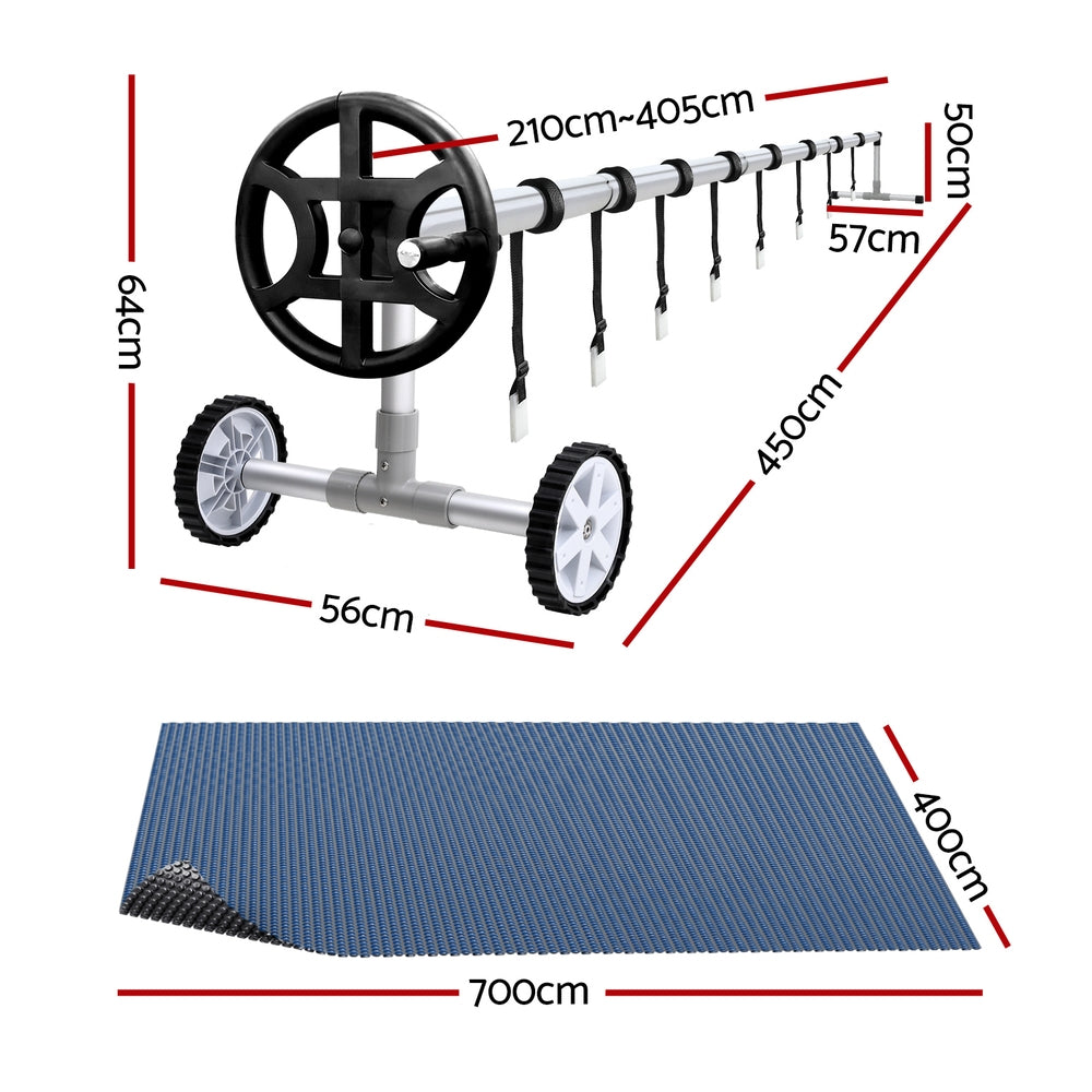 Aqua Buddy Pool Cover 600 Micron 7x4m w/ Roller 4m Swimming Pools Black Solar Blanket PC-70X40-XL-BK-BL-40ROL