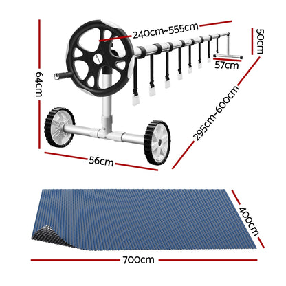 Aqua Buddy Pool Cover 600 Micron 7x4m w/ Roller 5.55m Swimming Pools Black Solar Blanket PC-70X40-XL-BK-BL-ROLLER