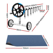 Aqua Buddy Pool Cover 7x4m 600 Micron w/ Roller 5.55m Black Solar Blanket PC-70X40-XL-BK-BL-ROLLER-BU