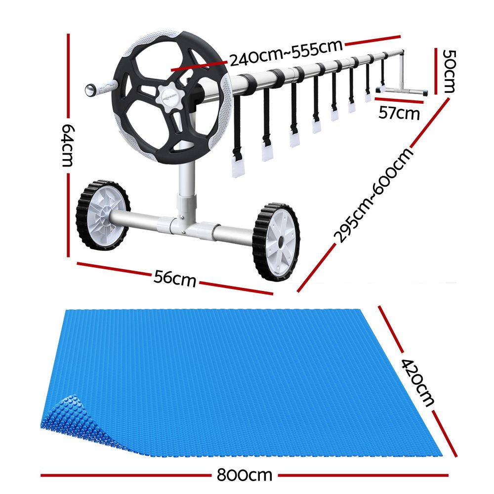 Aquabuddy Pool Cover 8x4.2m 400 Micron Blue Swimming Pool Solar Blanket 5.5m Roller PC-80X42-BL-ROLLER
