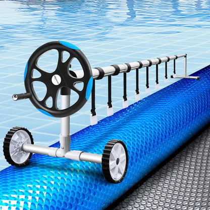 Aquabuddy Pool Cover 500 Micron 8x4.2m Silver Swimming Pool Solar Blanket 5.5m Blue Roller PC-80X42-L-DX-BL-ROLLER-BU