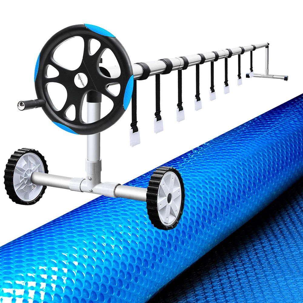 Aquabuddy Pool Cover 8x4.2m 400 Micron Swimming Pool Solar Blanket 5.5m Roller Blue PC-80X42-M-BL-ROLLER-BU