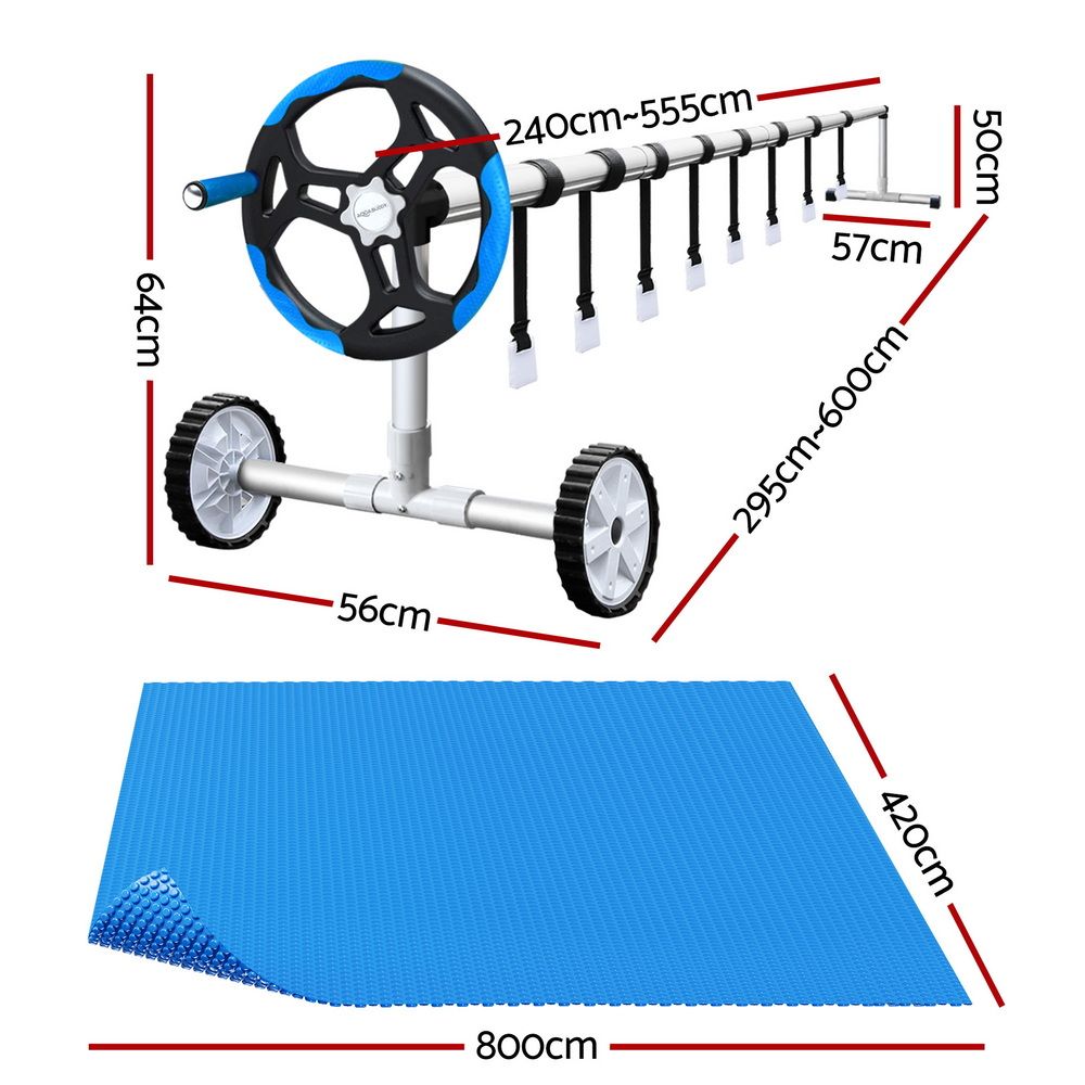 Aquabuddy Pool Cover 8x4.2m 400 Micron Swimming Pool Solar Blanket 5.5m Roller Blue PC-80X42-M-BL-ROLLER-BU