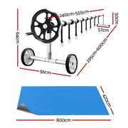 Aqua Buddy Pool Cover 600 Micron Solar Heat Blanket LDPE 8x4.2m w/ 5.55m Roller PC-80X42-XL-DX-BL-ROLLER