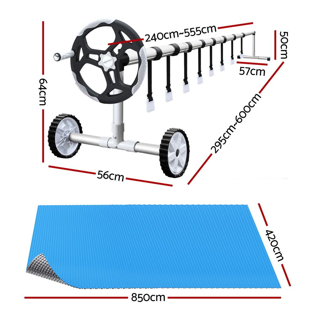 Aquabuddy Pool Cover 500 Micron 8.5x4.2m Swimming Pool Solar Blanket 5.5m Roller PC-85X42-500-DX-BL-ROLLER