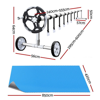 Aquabuddy Pool Cover 500 Micron 8.5x4.2m Silver Swimming Pool Solar Blanket 5.5m Roller PC-85X42-L-DX-BL-ROLLER