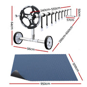 Aqua Buddy Pool Cover 600 Micron 9.5x5m w/ Roller 5.55m Swimming Pools Black Solar Blanket PC-95X50-L-BK-BL-ROLLER