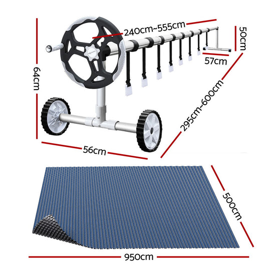 Aqua Buddy Pool Cover 600 Micron 9.5x5m w/ Roller 5.55m Swimming Pools Black Solar Blanket PC-95X50-L-BK-BL-ROLLER