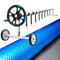 Aquabuddy Pool Cover 500 Micron 9.5x5m Silver Swimming Pool Solar Blanket 5.5m Blue Roller PC-95X50-L-DX-BL-ROLLER-BU