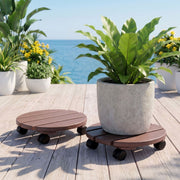 Gardeon 2PC Plant Carts HDPE Plant Caddy With Lockable Wheels Rolling Brown PC-HDPE-WHEEL-2RO-BR