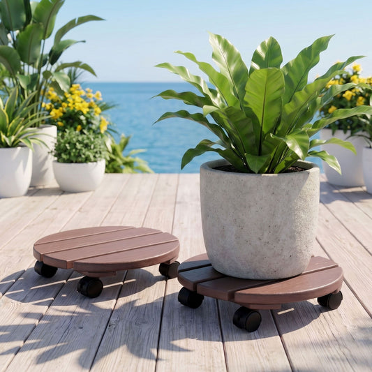 Gardeon 2PC Plant Carts HDPE Plant Caddy With Lockable Wheels Rolling Brown PC-HDPE-WHEEL-2RO-BR