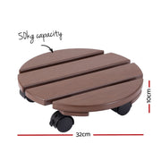 Gardeon 2PC Plant Carts HDPE Plant Caddy With Lockable Wheels Rolling Brown PC-HDPE-WHEEL-2RO-BR