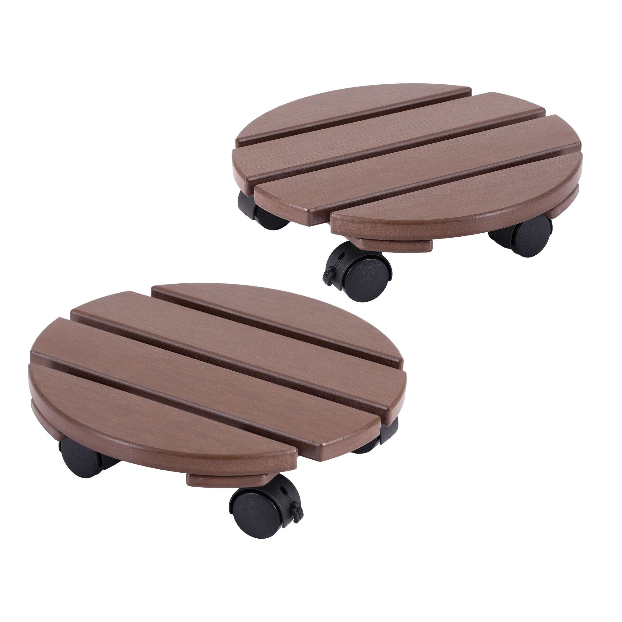Gardeon 2PC Plant Carts HDPE Plant Caddy With Lockable Wheels Rolling Brown PC-HDPE-WHEEL-2RO-BR