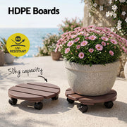 Gardeon 2PC Plant Carts HDPE Plant Caddy With Lockable Wheels Rolling Brown PC-HDPE-WHEEL-2RO-BR