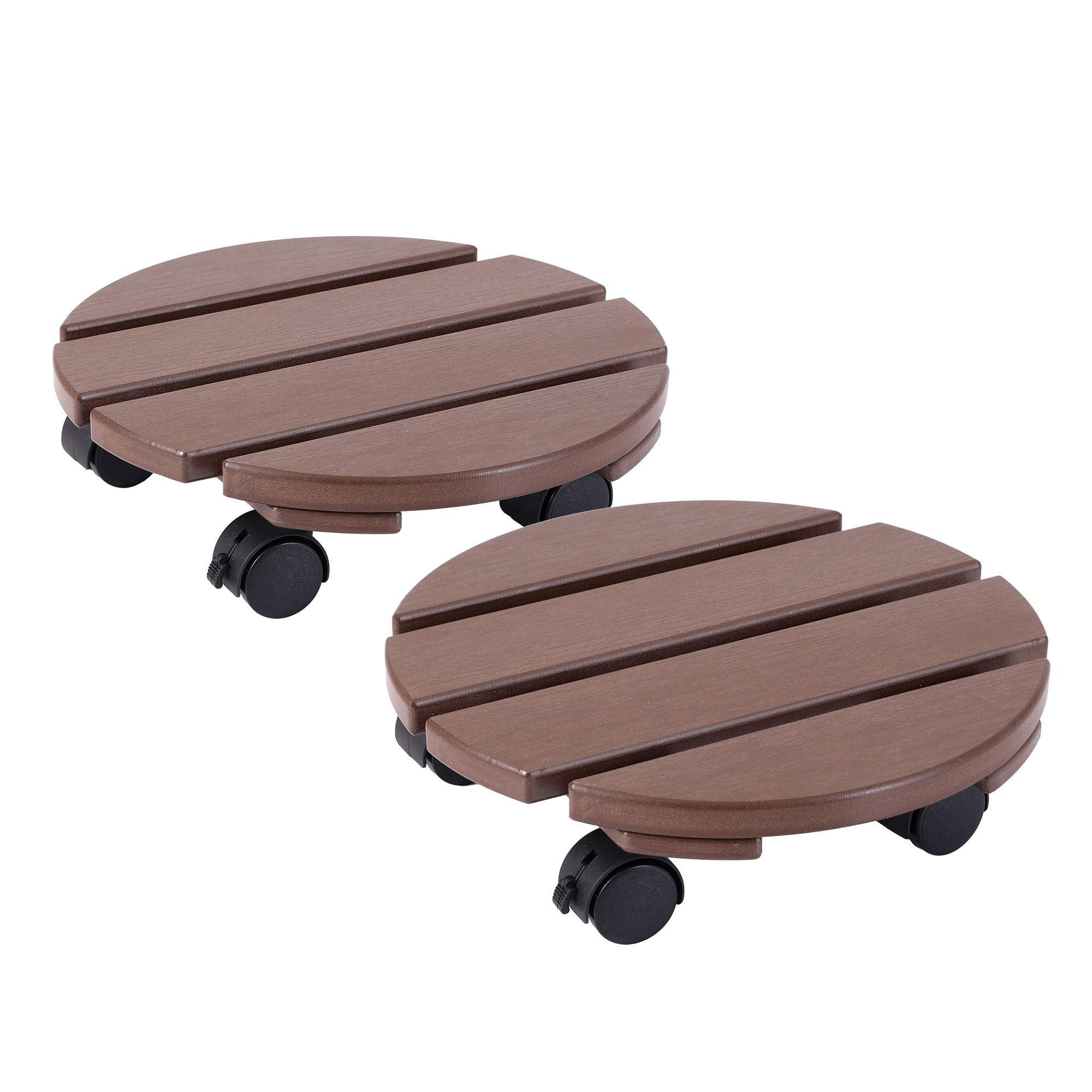 Gardeon 2PC Plant Carts HDPE Plant Caddy With Lockable Wheels Rolling Brown PC-HDPE-WHEEL-2RO-BR