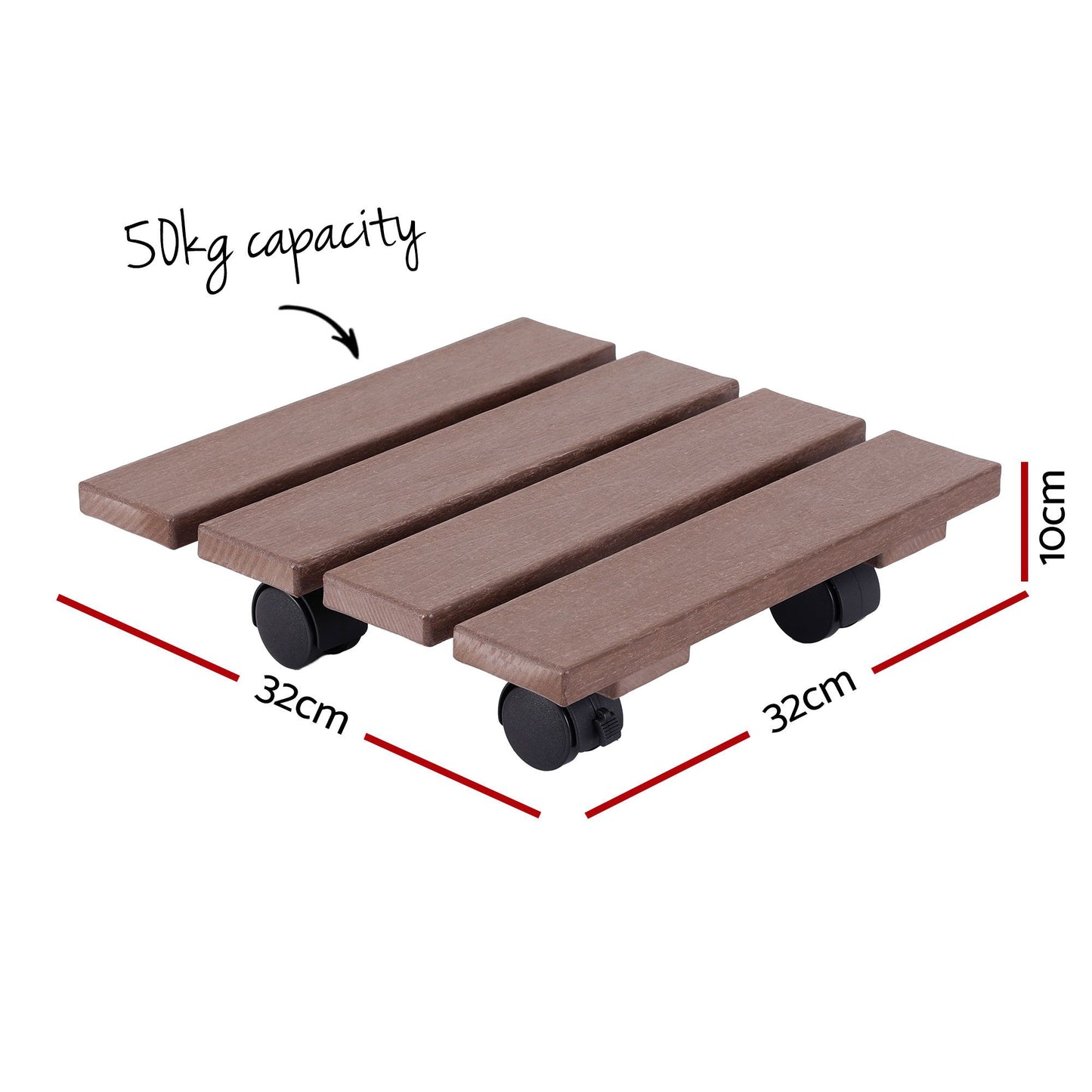 Gardeon 2PC Plant Carts HDPE Plant Caddy With Lockable Wheels Rolling Brown PC-HDPE-WHEEL-2SQ-BR