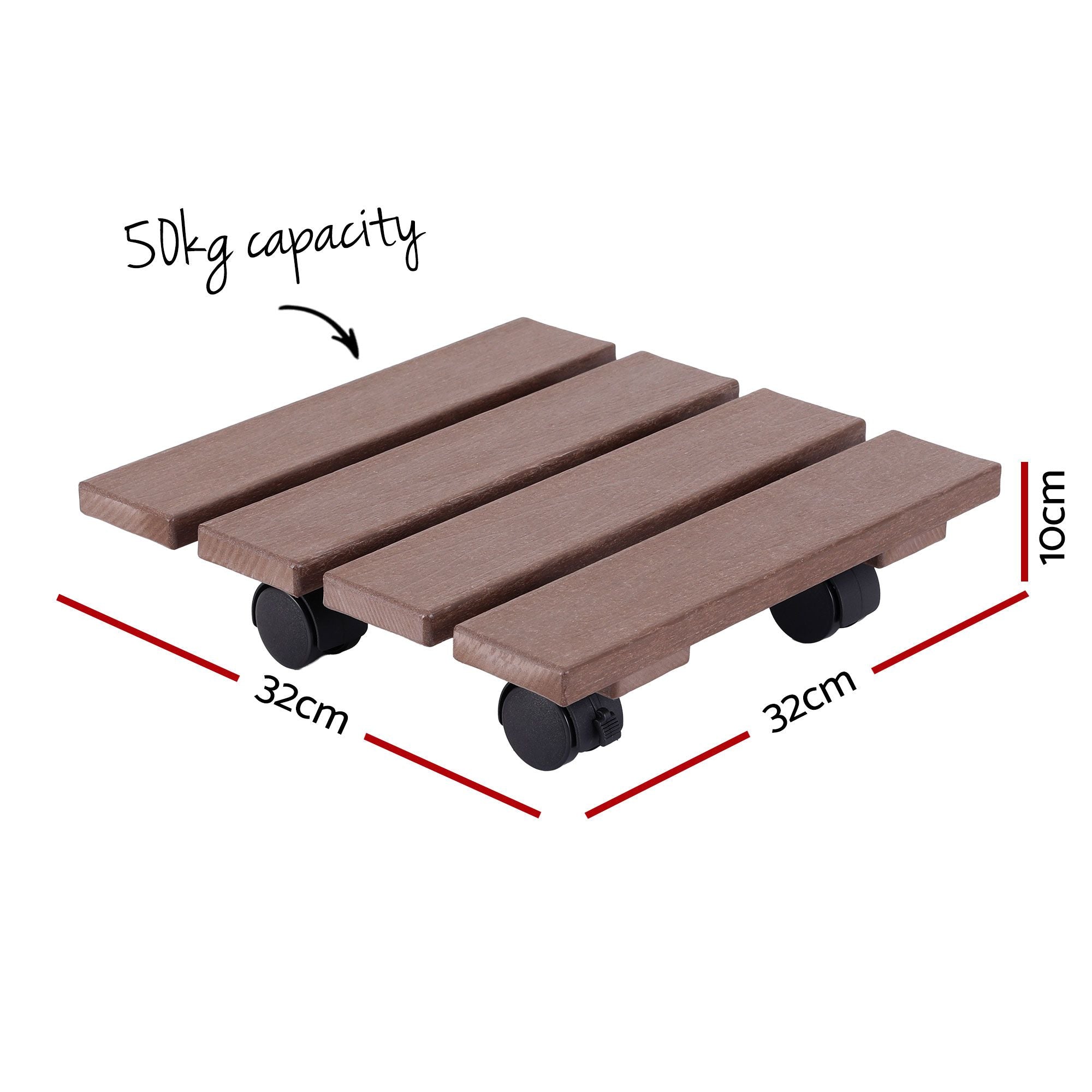 Gardeon 2PC Plant Carts HDPE Plant Caddy With Lockable Wheels Rolling Brown PC-HDPE-WHEEL-2SQ-BR