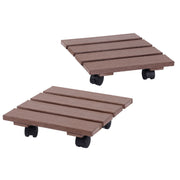 Gardeon 2PC Plant Carts HDPE Plant Caddy With Lockable Wheels Rolling Brown PC-HDPE-WHEEL-2SQ-BR