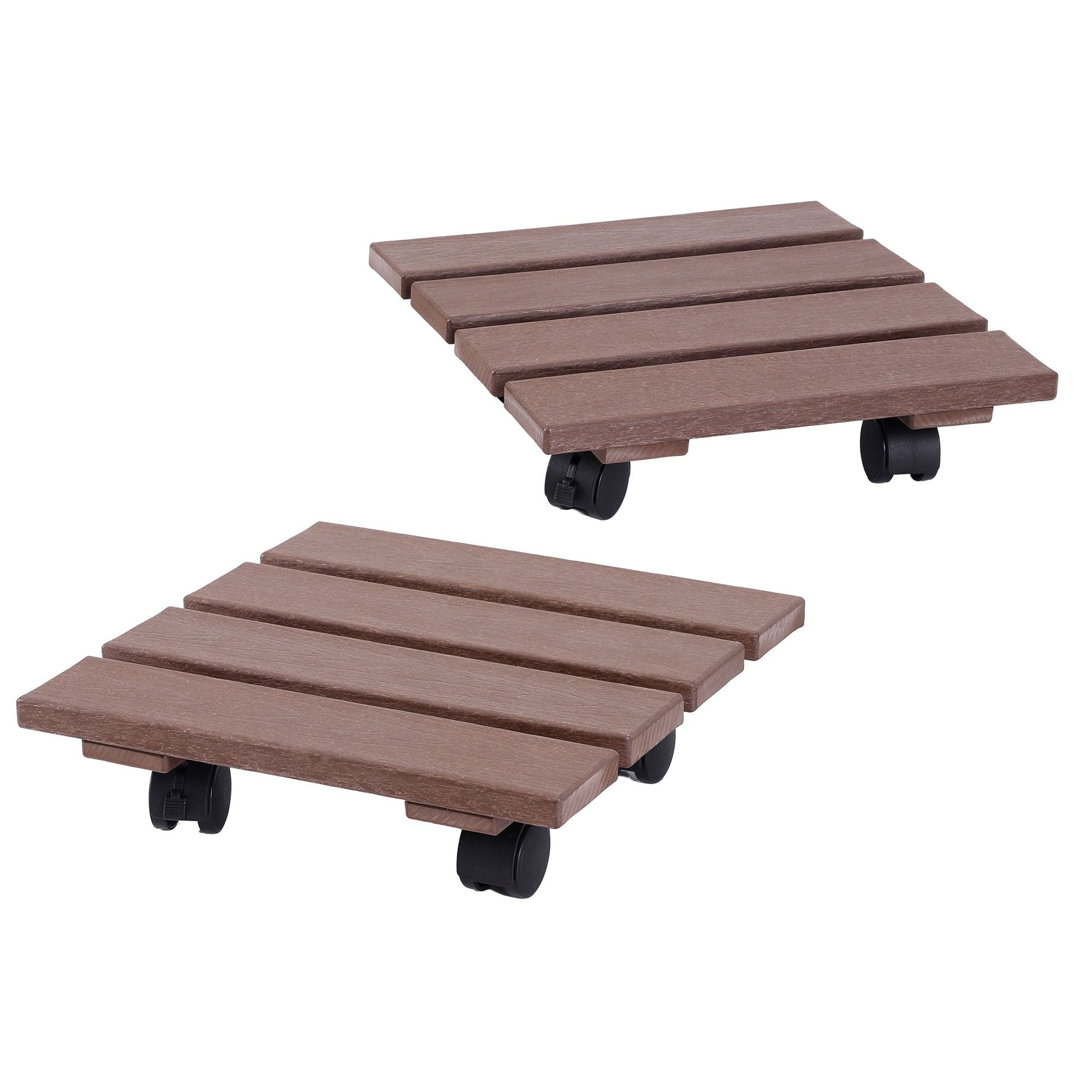 Gardeon 2PC Plant Carts HDPE Plant Caddy With Lockable Wheels Rolling Brown PC-HDPE-WHEEL-2SQ-BR