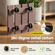 Gardeon 2PC Plant Carts HDPE Plant Caddy With Lockable Wheels Rolling Brown PC-HDPE-WHEEL-2SQ-BR