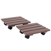 Gardeon 2PC Plant Carts HDPE Plant Caddy With Lockable Wheels Rolling Brown PC-HDPE-WHEEL-2SQ-BR