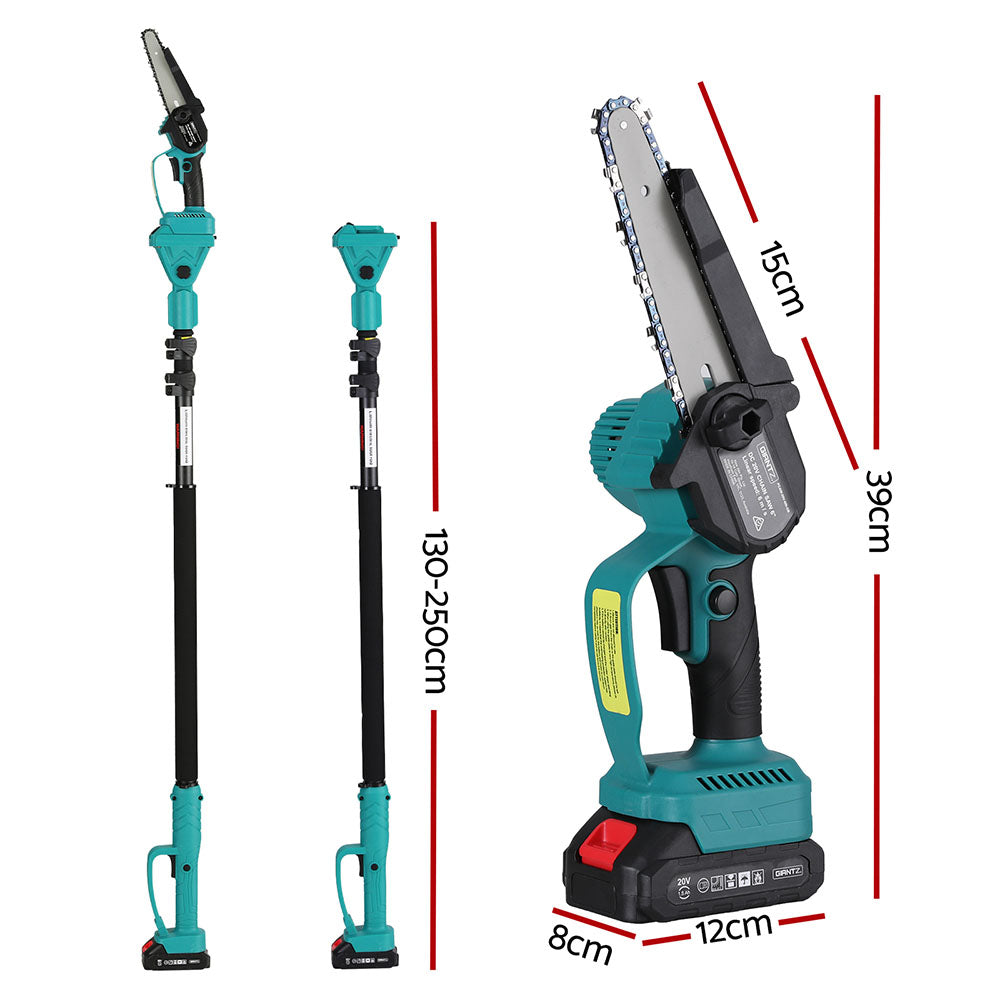 Giantz Telescopic Pole Chainsaw 6 Inch Cordless Tree Trimmer Kit 20V Battery PCAW-20V-6IN-GB