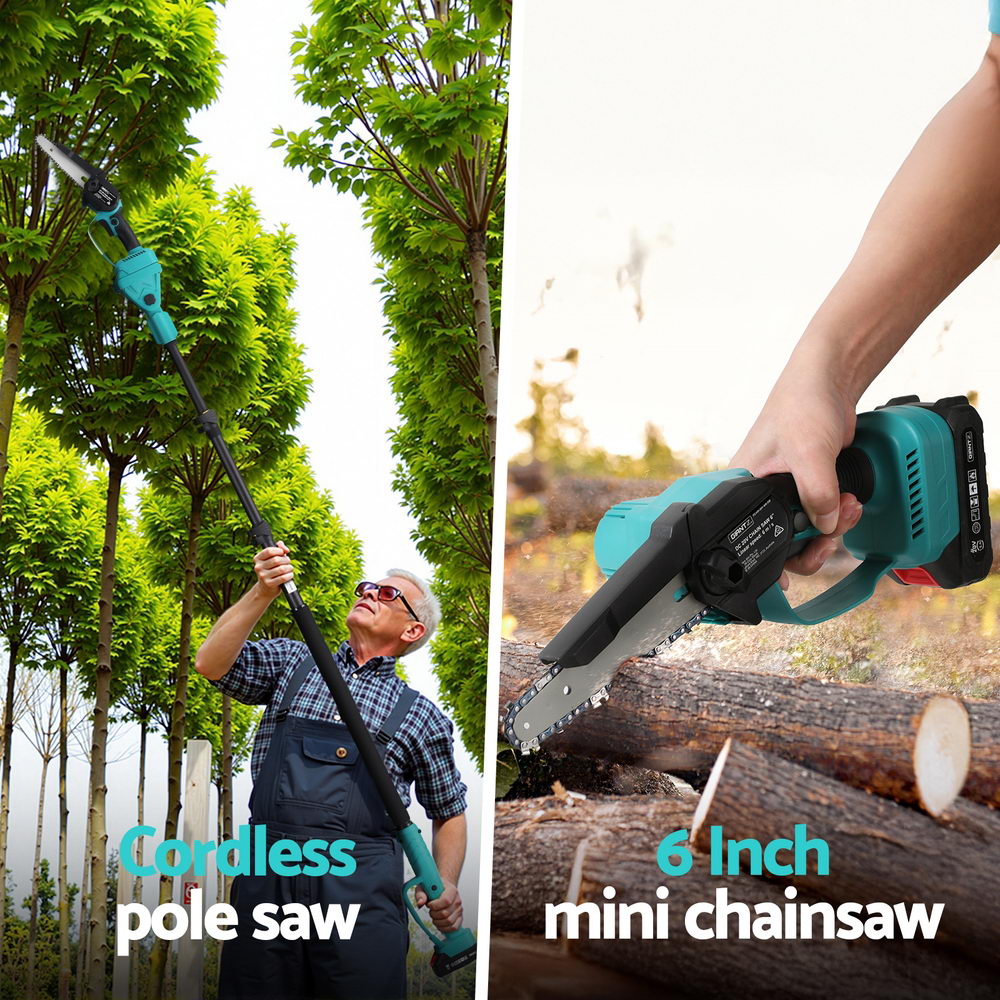 Giantz Telescopic Pole Chainsaw 6 Inch Cordless Tree Trimmer Kit 20V Battery PCAW-20V-6IN-GB