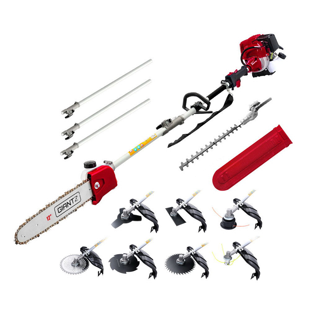 Giantz 4 Stroke Pole Chainsaw Petrol Hedge Trimmer Tree Pruner 12'' 9 In 1 PCAW-4S-40CC-GSAW