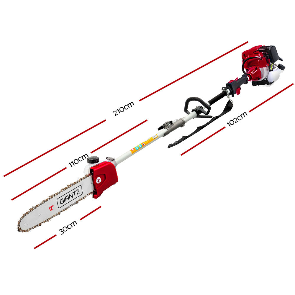 Giantz 4 Stroke Pole Chainsaw Petrol Hedge Trimmer Tree Pruner 12'' 7 In 1 PCAW-4S-40CC-TM