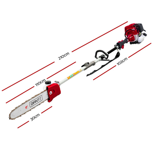 Giantz 4 Stroke Pole Chainsaw Petrol Hedge Trimmer Tree Pruner 12'' 7 In 1 PCAW-4S-40CC-TM