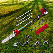 Giantz 4 Stroke Pole Chainsaw Petrol Hedge Trimmer Tree Pruner 12'' 7 In 1 PCAW-4S-40CC-TM