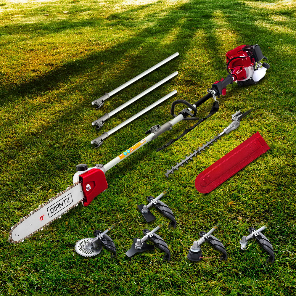Giantz 4 Stroke Pole Chainsaw Petrol Hedge Trimmer Tree Pruner 12'' 7 In 1 PCAW-4S-40CC-TM