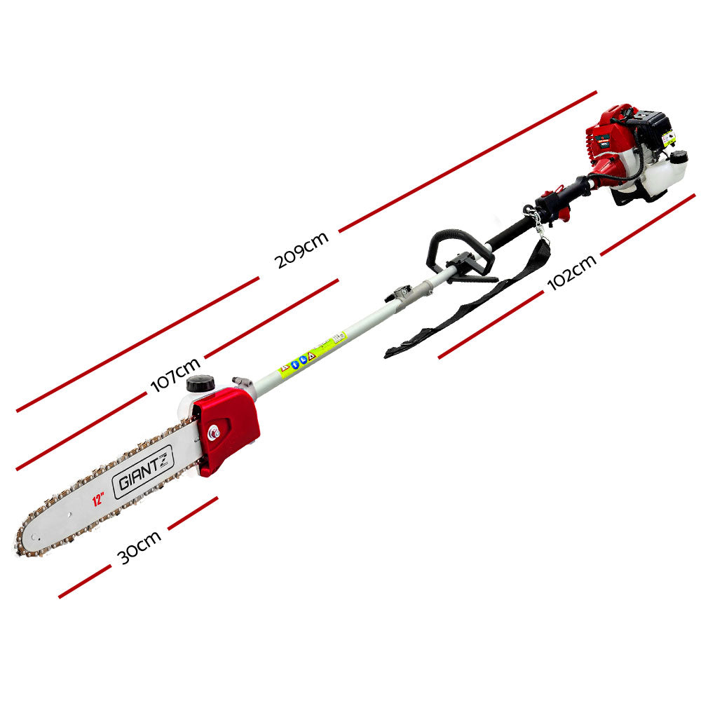 Giantz Pole Chainsaw 2 Stroke Petrol Tree Pruner Long Reach Saw 12 Inch Bar 9 In 1 PCAW-62CC-GSAW