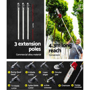 Giantz Pole Chainsaw 2 Stroke Petrol Tree Pruner Long Reach Saw 12 Inch Bar 9 In 1 PCAW-62CC-GSAW