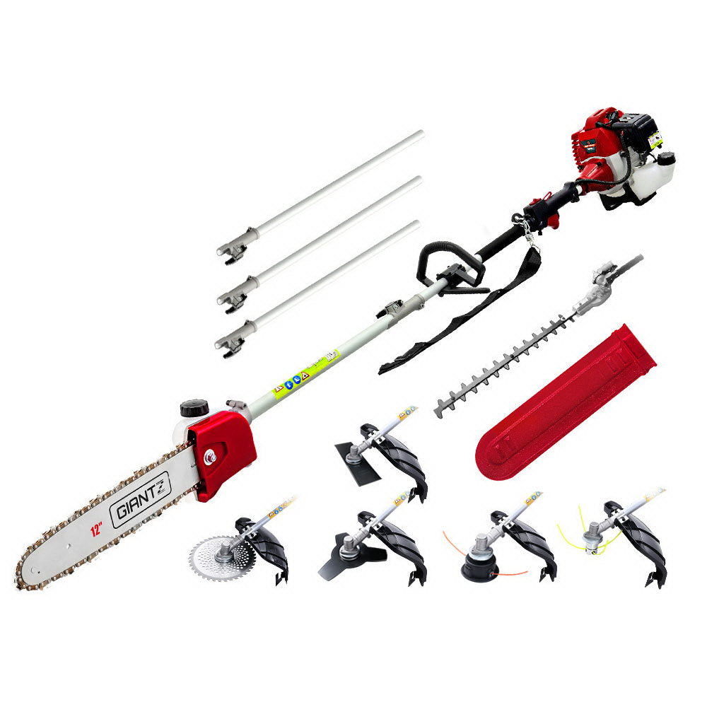 Giantz Pole Chainsaw 2 Stroke Petrol Tree Pruner Long Reach Saw 12 Inch Bar 7 In 1 PCAW-62CC-TM-GSAW