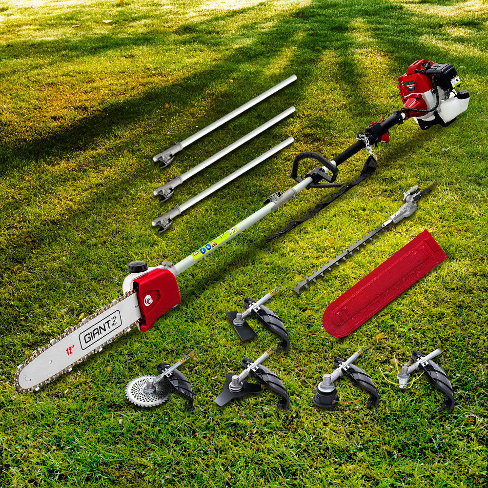 Giantz Pole Chainsaw 2 Stroke Petrol Tree Pruner Long Reach Saw 12 Inch Bar 7 In 1 PCAW-62CC-TM-GSAW