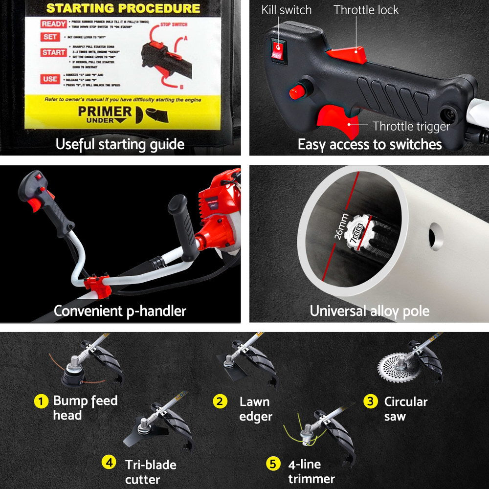 Giantz Pole Chainsaw Petrol Hedge Trimmer Tree Pruner 5 In 1 PCAW-65CC-BH-5IN1