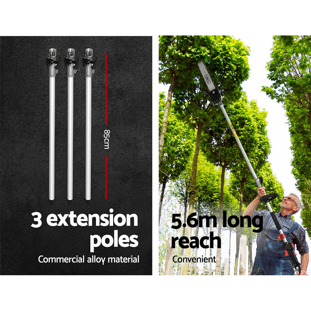 Giantz 63CC Pole Chainsaw 12in Chain Saw Petrol 5.6m Long Reach Black PCAW-SXTO-BK-2C