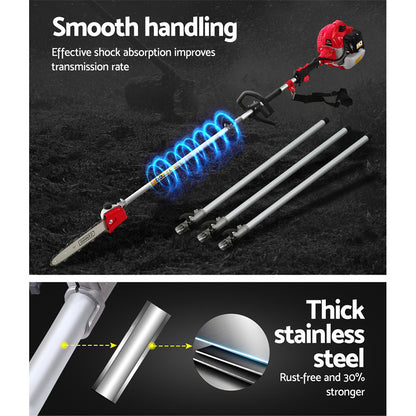 Giantz 62CC Pole Chainsaw Hedge Trimmer 12in Chain Saw 5.6m Long Reach Red PCAW-SXTO-OR2C-TM