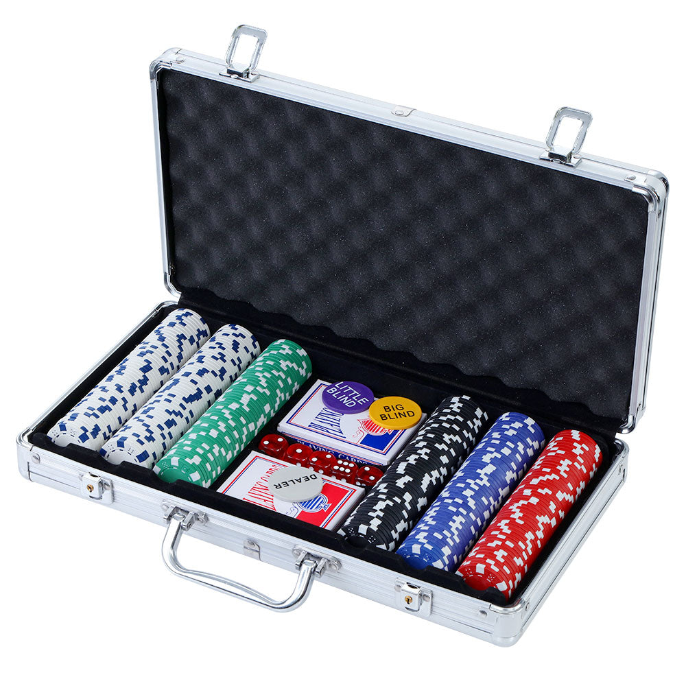 300pcs Poker Chips Set Casino Texas Hold'em Gambling Party Game Dice Cards Case PCS-RCO-300