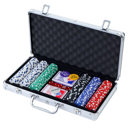 300pcs Poker Chips Set Casino Texas Hold'em Gambling Party Game Dice Cards Case PCS-RCO-300