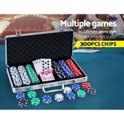 300pcs Poker Chips Set Casino Texas Hold'em Gambling Party Game Dice Cards Case PCS-RCO-300