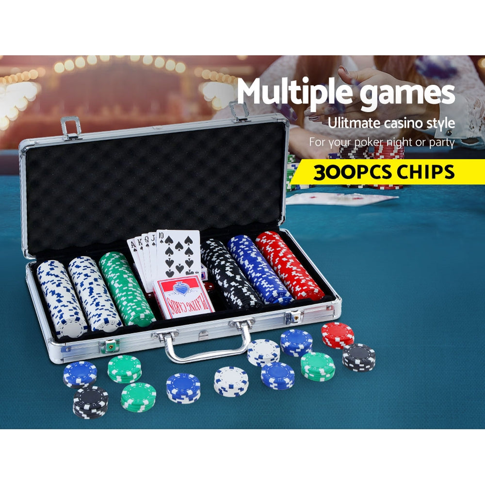 300pcs Poker Chips Set Casino Texas Hold'em Gambling Party Game Dice Cards Case PCS-RCO-300